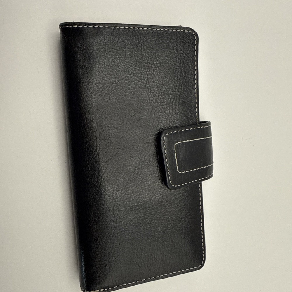 Fossil Black Leather Wallet Zip Pouch Card Holder Change Pocket Snap Closure